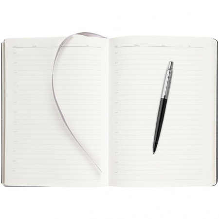 Подарочный набор: Шариковая ручка Parker Jotter Essential, Satin Black CT и Ежедневник  недатированный, серый