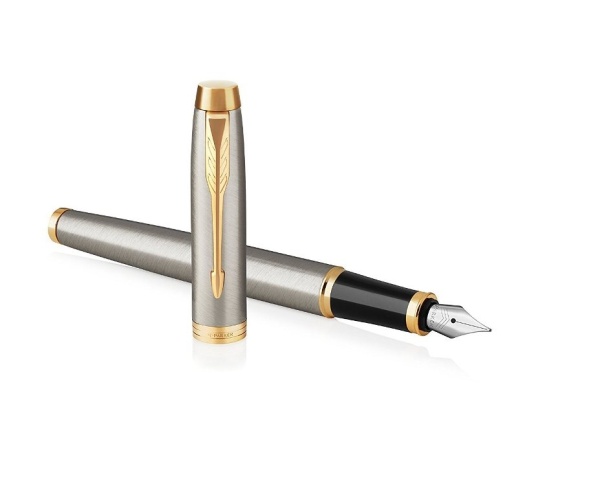Перьевая ручка Parker IM Metal Brushed Metal GT, перо: F, цвет чернил: blue, в подарочной упаковке.