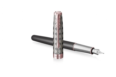 Перьевая ручка Parker Sonnet Premium  GREY GT, перо 18K, перо: F, цвет чернил black, в подарочной упаковке