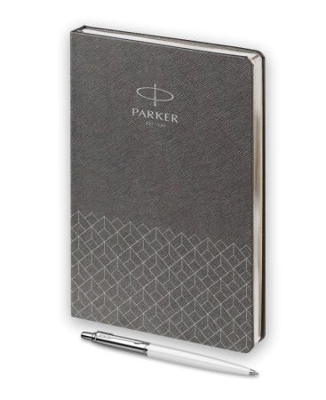 Подарочный набор: Шариковая ручка Parker Jotter K60, цвет: White и Ежедневник  недатированный, серый