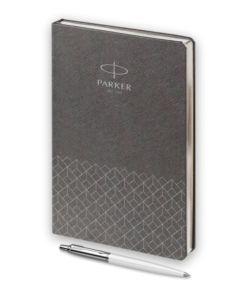 Подарочный набор: Шариковая ручка Parker Jotter K60, цвет: White и Ежедневник  недатированный, серый
