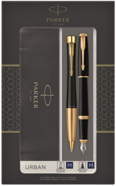 Подарочный набор из 2-х ручек Parker URBAN Muted black GT перьевая и шариковая ручки