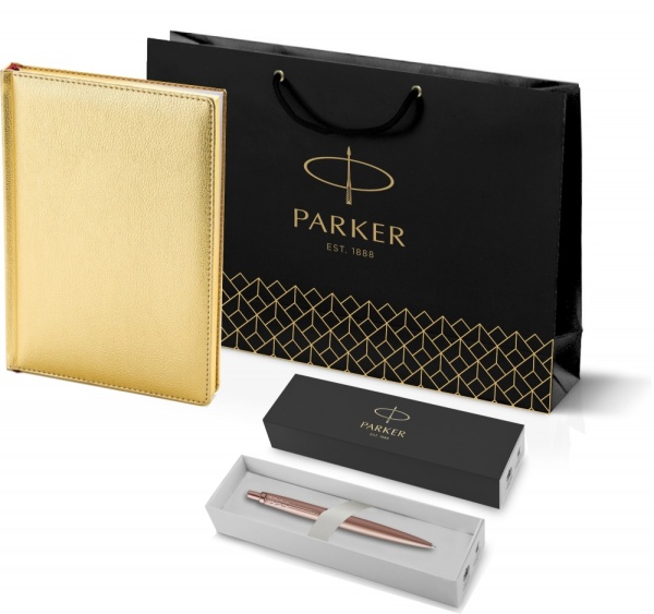 Подарочный набор: Jotter XL SE20 Monochrome в подарочной упаковке, цвет: Pink Gold, стержень Mblue и Ежедневник золотистый недатированный