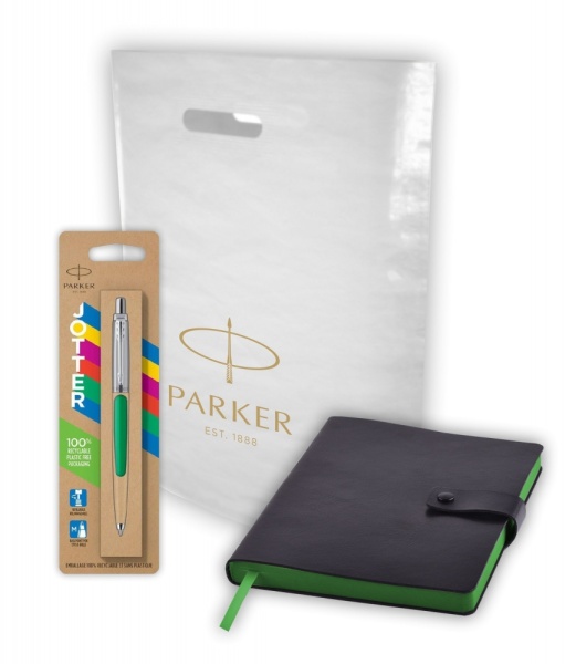 Подарочный набор: Шариковая ручка Parker Jotter ORIGINALS GREEN CT В ЭКО УПАКОВКЕ и Ежедневник недатированный черный