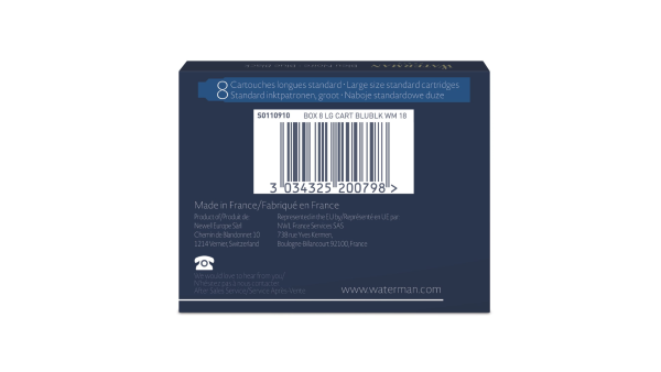 Чернила в картридже З/ч. Waterman Ink cartridge Standard Blue/Black (в упаковке 8 картриджей)