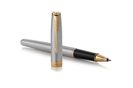 Ручка роллер Parker Sonnet  Stainless Steel GT, стержень: F, цвет чернил: black, в подарочной упаковке