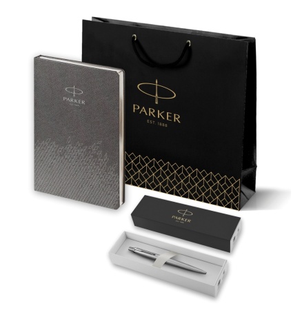 Подарочный набор: Шариковая ручка Parker Jotter Essential, St. Steel СT и Ежедневник  недатированный, серый
