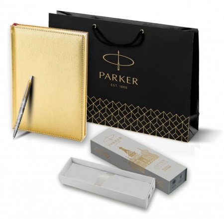 Подарочный набор: Шариковая ручка Parker Jotter Russia Steel GT и Ежедневник недатированный золотистый золотой срез