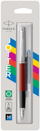 Перьевая ручка Parker Jotter, цвет ORIGINALS RED CT, цвет чернил синий/черный, толщина линии M, В БЛИСТЕРЕ