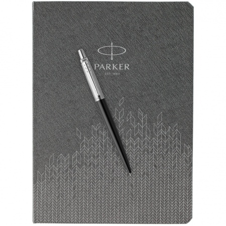 Подарочный набор: Шариковая ручка Parker Jotter Essential, Satin Black CT и Ежедневник  недатированный, серый