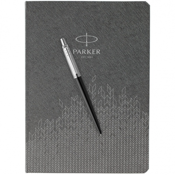 Подарочный набор: Шариковая ручка Parker Jotter Essential, Satin Black CT и Ежедневник  недатированный, серый