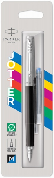 Перьевая ручка Parker Jotter, цвет ORIGINALS BLACK CT, цвет чернил синий/черный, толщина линии M, В БЛИСТЕРЕ
