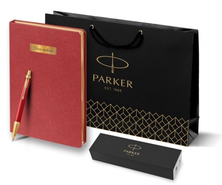 Подарочный набор: Шариковая ручка Parker IM Premium K318 Red GT, цвет чернил синий и красный ежедневник с золотым срезом