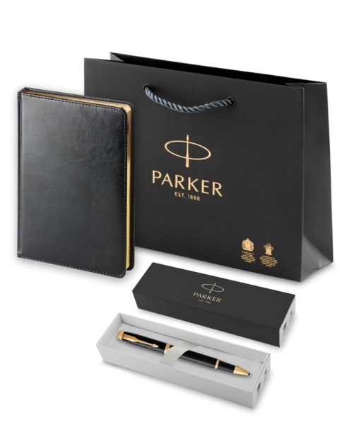 Подарочный набор: Ежедневник и Ручка-роллер Parker IM, цвет: Black GT