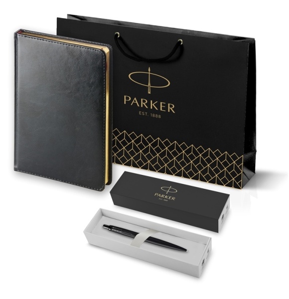 Подарочный набор: Шариковая ручка Parker  Jotter XL SE20 Monochrome в подарочной упаковке, цвет: Black, стержень: Mblue и Ежедневник черный недатирова
