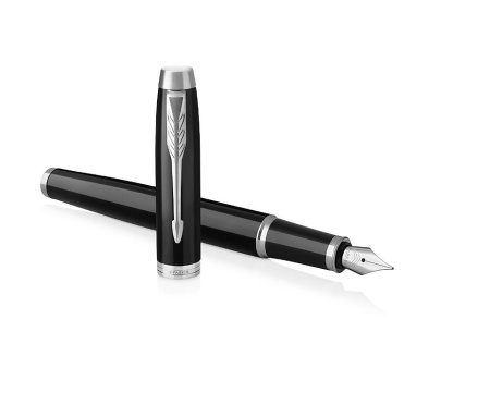 Перьевая ручка Parker IM Metal Black CT (глянцевый черный лак),  перо: F, цвет чернил: blue, в подарочной упаковке.