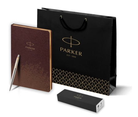 Подарочный набор: Шариковая ручка Parker Jotter Essential, St. Steel GT и Ежедневник  недатированный, коричневый