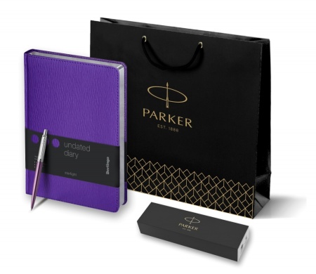 Подарочный набор: Шариковая ручка Parker Jotter Essential, Victoria Violet CT и Ежедневник недатир., серебр. срез, фиолетовый