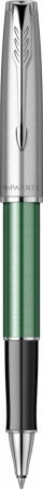 Ручка-роллер Parker Sonnet Essentials Green SB Steel CT, цвет чернил black, перо: F, в подарочной упаковке.