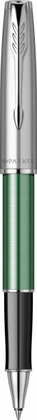 Ручка-роллер Parker Sonnet Essentials Green SB Steel CT, цвет чернил black, перо: F, в подарочной упаковке.