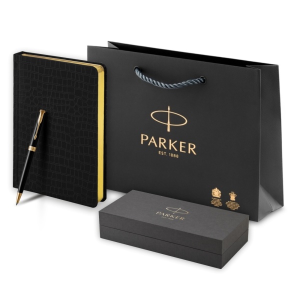 Подарочный набор Parker: шариковая ручка Parker Sonnet GT и ежедневник чёрного цвета с имитацией под кожу рептилии