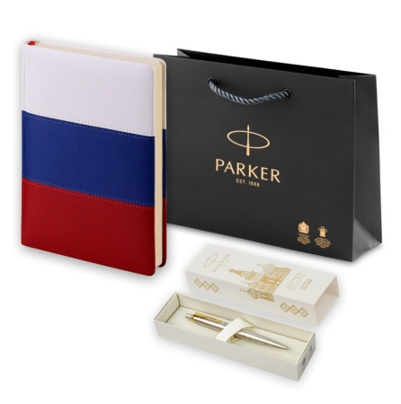 Подарочный набор:Шариковая ручка Parker Jotter Russia SE, цвет: St. Steel GT и Ежедневник недатир. триколор